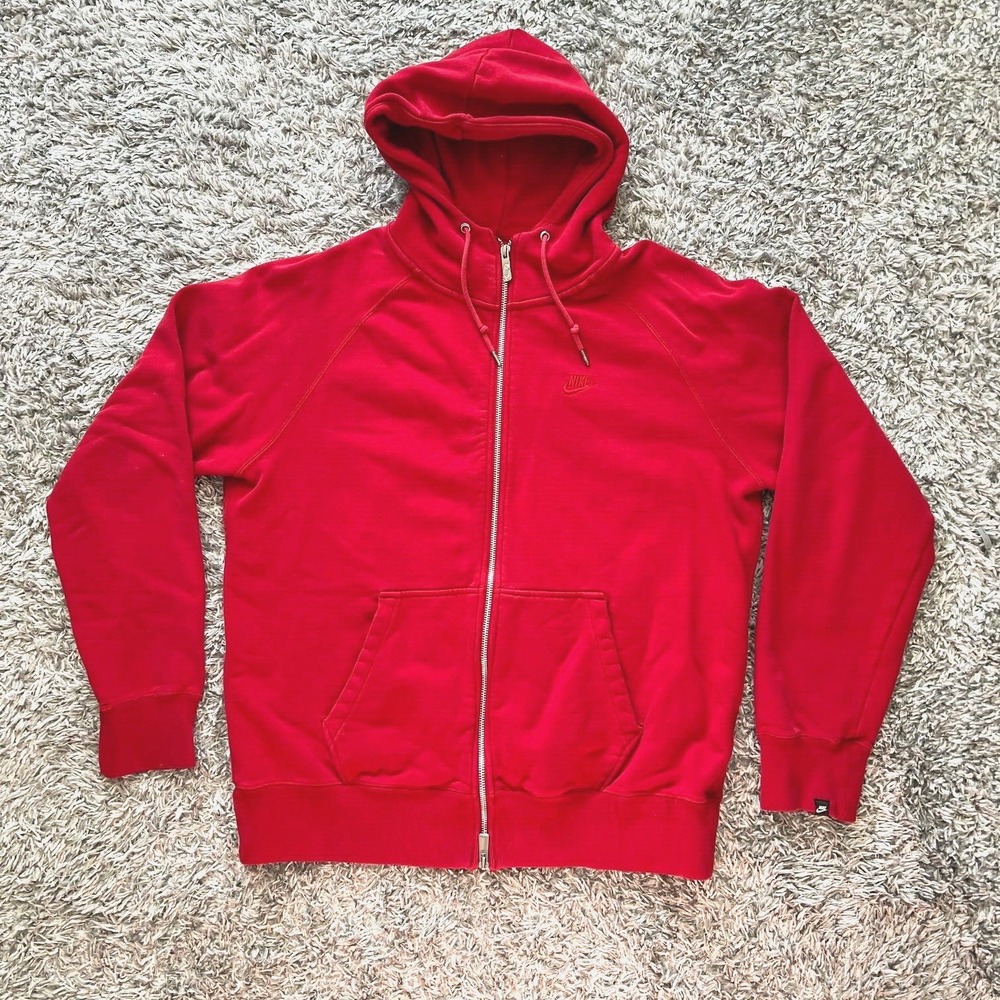 Vintage Nike Hoodie AW77 Stadium Zip Size Large Red 340864-637 Heavy Y2K Street